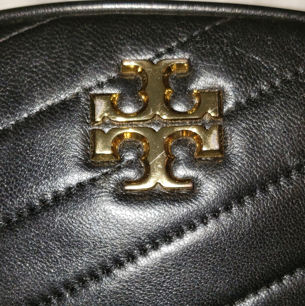 Tory Burch Leather Crossbody "Kira" Chevron Quilted Small Camera Bag, Black - Picture 9 of 13